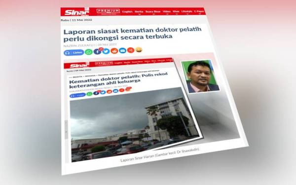 MSOSH sebelum ini menggesa laporan siasatan kes kematian seorang doktor pelatih yang didakwa dibuli semasa bertugas di Hospital Pulau Pinang pada 17 April lalu dikongsikan secara terbuka.