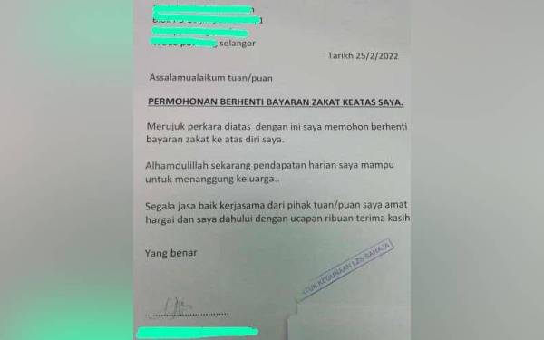 Asnaf Jujur Hantar Surat Mohon Lzs Henti Bantuan