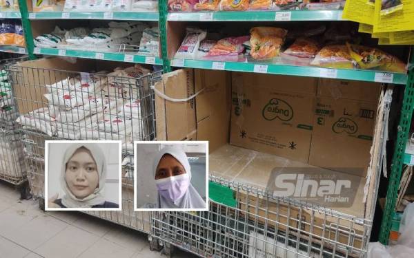 Bekalan tepung gandum di sebuah pasar raya di Seksyen 32, Shah Alam. (Gambar kecil dari kiri: Anis Farhana, Fazilah)