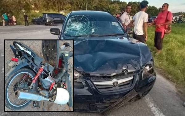 Kereta jenis Proton Pesona yang dipandu seorang lelaki berusia 37 tahun datang dari arah Kuala Krai menghala ke Machang. Foto: Ihsan PDRM