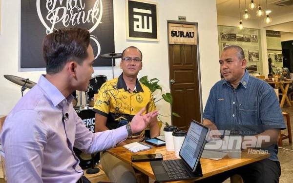 Wacana Sinar Harian edisi ke-348 bertajuk ‘Krisis makanan: Selamatkah Malaysia?’ menampilkan panel Mohamad Rozlan (tengah) dan Kamarullaffie (kiri) serta moderator, Dinnie Asyraf (kanan) di Mat Periuk Cafe, Ipoh, Perak pada Isnin.