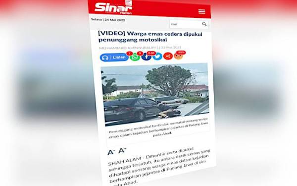 Keratan portal akhbar Sinar Harian pada Ahad.