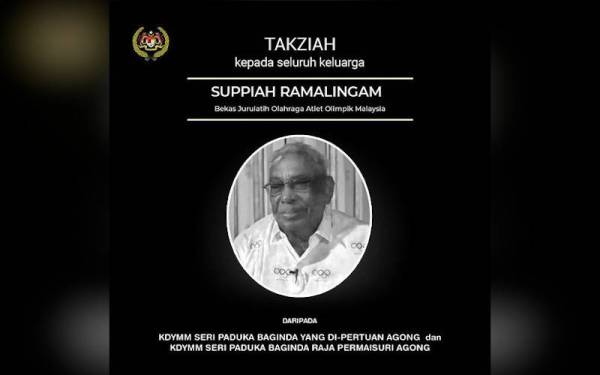 Seri Paduka menyifatkan pemergian mendiang sebagai satu kehilangan besar kepada sukan olahraga negara. - Sumber Facebook Istana Negara