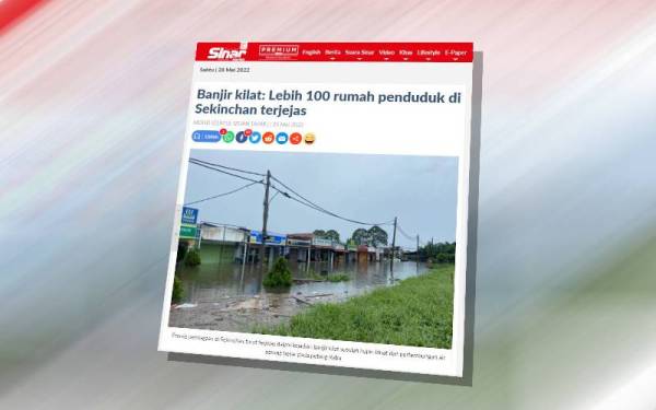 Sinar Harian melaporkan lebih 100 rumah penduduk di sekitar Sekinchan di sini dilanda banjir setinggi lebih 0.5 meter berikutan hujan dan pertembungan air pasang besar pada petang Rabu.