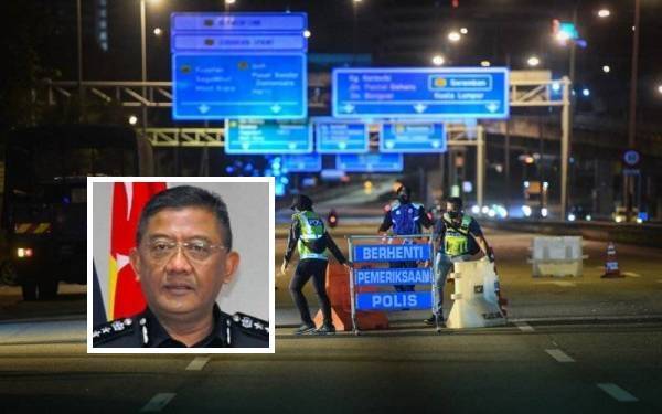 Gambar kecil: Mat Kassim. Polis mengingatkan pengguna jalan raya agar tidak bertindak melarikan diri semasa pemeriksaan sekatan jalan raya (SJR) kerana ia mengundang risiko kemalangan. - Gambar hiasan
