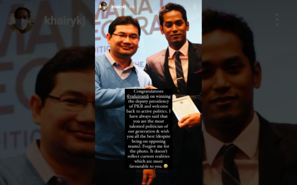 Tangkap layar hantaran pada Instagram Story Khairy pada Isnin.