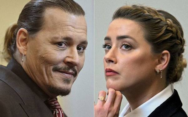 Johnny Depp (kiri) dan bekas isterinya, Amber Heard. - Foto AP