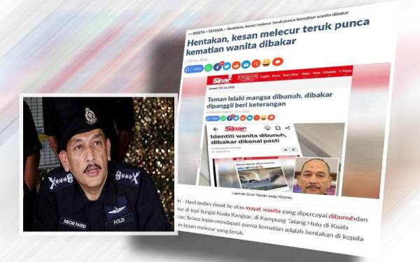 Mior Faridalathrash.Gambar kanan: Laporan Sinar Harian pada Jumaat.