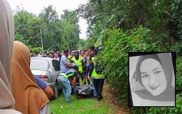 (Foto: Ihsan pembaca) Mangsa hamil tujuh bulan maut maut ditembak di bahagian perut dalam kejadian di Kampung Teresek, Repek, Pasir Mas pada Sabtu. Gambar kecil: Farrah Emirah