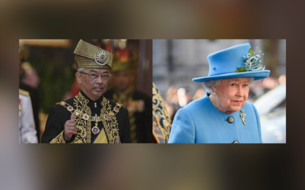 Yang di-Pertuan Agong Al-Sultan Abdullah Ri'ayatuddin Al-Mustafa Billah Shah (kiri), Ratu Elizabeth II. - Foto AFP