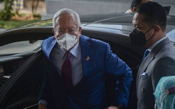 Najib hadir di Kompleks Mahkamah Kuala Lumpur bagi sambungan perbicaraan berhubung kes 1MDB yang dihadapinya. Foto Bernama