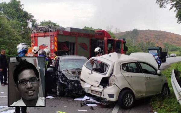 Keadaan nahas dua kenderaan yang mengorbankan seorang penolong pegawai perubatan di Hospital Sungai Siput pada Rabu (Foto Bomba Perak). Gambar kecil: Norazly