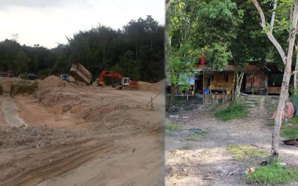 (Gambar kiri) Lokasi tapak perlombongan pasir Sungai Pusu, Gombak. (Gambar kanan) Lokasi rumah kongsi diduduki warga Indonesia berhampiran tapak projek.