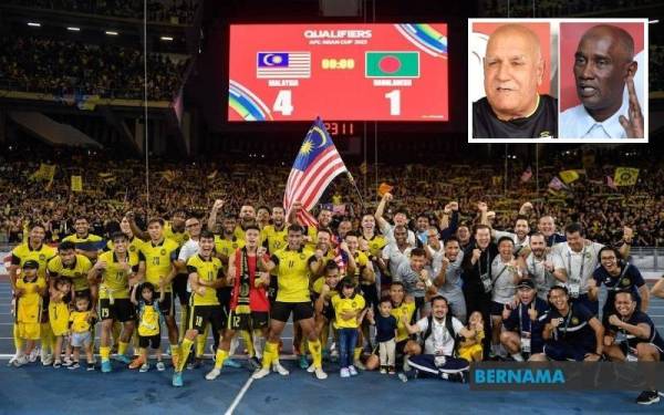 Skuad Harimau Malaya mengakhiri penantian selama 43 tahun apabila mara secara merit ke pusingan akhir Piala Asia 2023. - Foto Bernama (Gambar kecil dari kiri: Santokh Singh, Khalid)