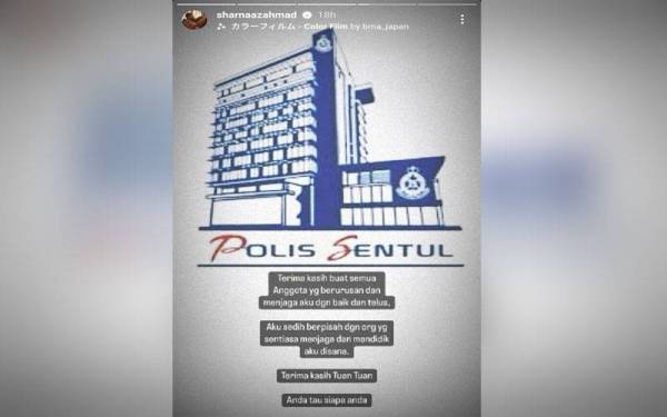 Sharnaaz berterima kasih kepada anggota polis serta berkongsi lakaran bangunan IPD Sentul di InstaStory miliknya.