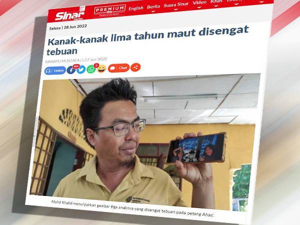 Sinar Harian melaporkan seorang kanak-kanak lelaki berusia lima tahun maut akibat disengat tebuan ketika bermain bersama dua kakaknya di taman permainan berhampiran rumah datuknya di Kampung Tok Jembal, di sini, pada Ahad.