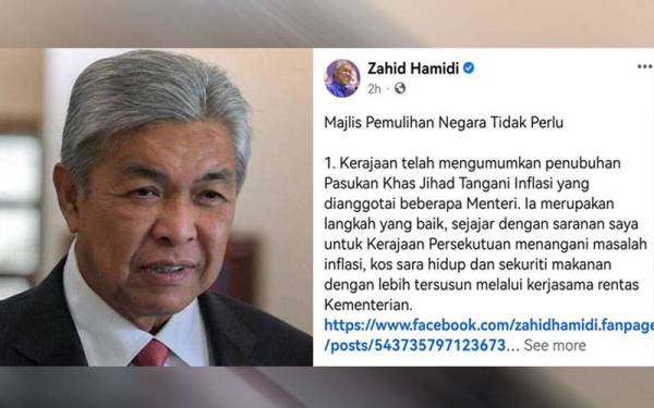 Hantaran Ahmad Zahid di Facebook yang meminta kerajaan membubarkan MPN.