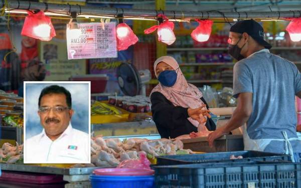 Harga siling ayam yang baharu meningkat kepada RM9.40. Gambar kecil: Gunaraj George