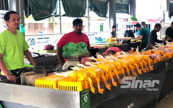 Munsyi (kiri) yang masih menunggu pelanggan untuk membeli ayam di gerainya di Pasar Tok Guru, Pengkalan Chepa, Kota Bharu.