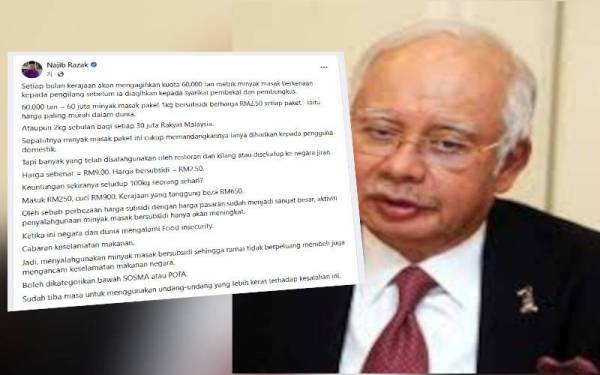 Tangkap layar siaran di Facebook rasmi Najib pada Ahad.