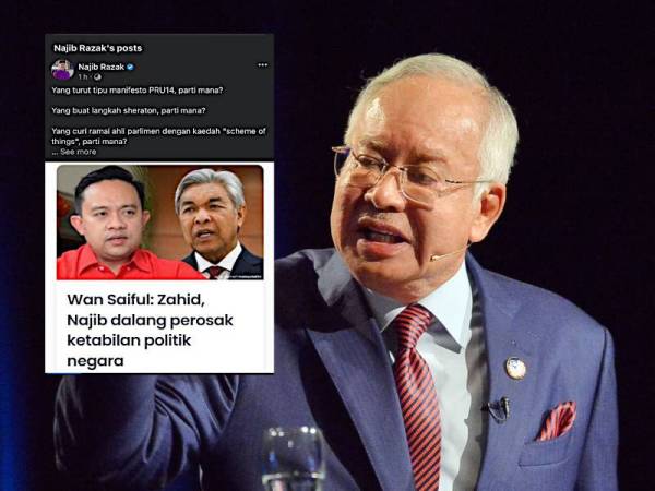 Najib. Gambar kecil: Tangkap layar hantaran di Facebook Najib pada Isnin.