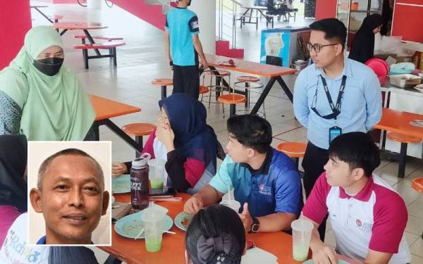 Maskana (kiri) bersama Pengarah Bahagian Komunikasi Korporat, Profesor Madya Dr Mohd Izwan Shahril (kanan) membuat tinjauan bersama pelajar di kafeteria kolej kediaman di UPSI. (Gambar kecil: Norkhalid) - Foto ihsan UPSI