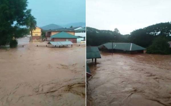 Keadaan banjir yang melanda beberapa kampung di Baling pada Isnin. - Foto tular media sosial