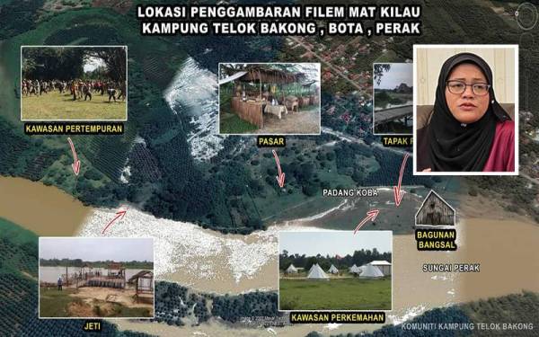 Padang Koba Telok Bakong dekat Bota yang menjadi lokasi penggambaran filem Mat Kilau. - Foto FB Komuniti Kampung Telok Bakong. (Gambar kecil) Nolee Ashilin
Kedudukan Padang Koba Telok Bakong yang dijadikan lokasi pengambaran filem Mat Kilau.