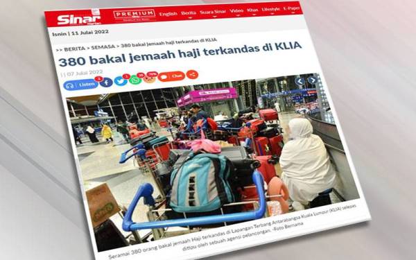 Kira-kira 380 bakal jemaah haji terkandas di Lapangan Terbang Antarabangsa Kuala Lumpur (KLIA) di sini sejak pagi Khamis dipercayai menjadi mangsa penipuan sebuah agensi pelancongan.