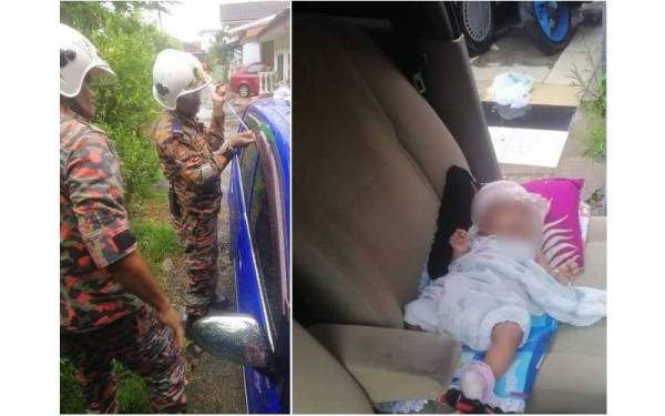 Bayi perempuan berusia 47 hari terperangkap dalam kereta di Alor Merah, di sini, diselamatkan bomba pada Isnin. - Foto Bomba Alor Setar