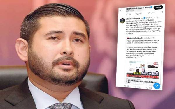 Tunku Ismail & Tangkap layar ciapan Twitter Pemangku Raja Johor, Tunku Ismail Sultan Ibrahim berkaitan isu kasut Menteri Besar, Datuk Onn Hafiz Ghazi.