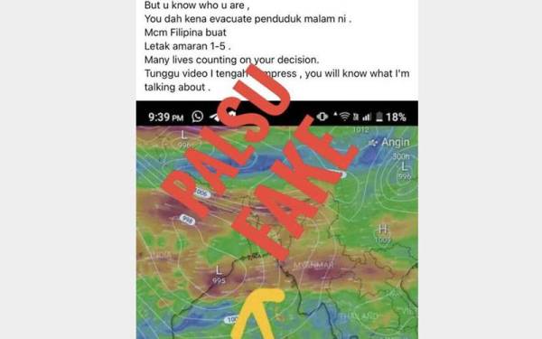 Tular maklumat cuaca berkaitan &#039;dua ribut bertembung di tengah&#039; di pelbagai platform media sosial serta WhatsApp.