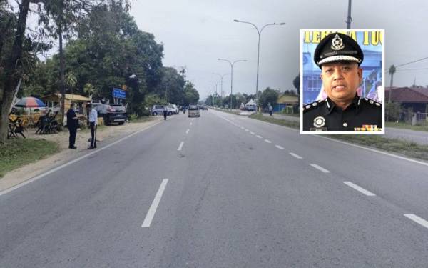 Kawasan mangsa berjalan kaki di kiri jalan di Jalan Kota Bharu-Pasir Puteh, Kota Bharu. -Foto PDRM