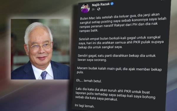 Tangkap layar kenyataan di Facebook Najib.