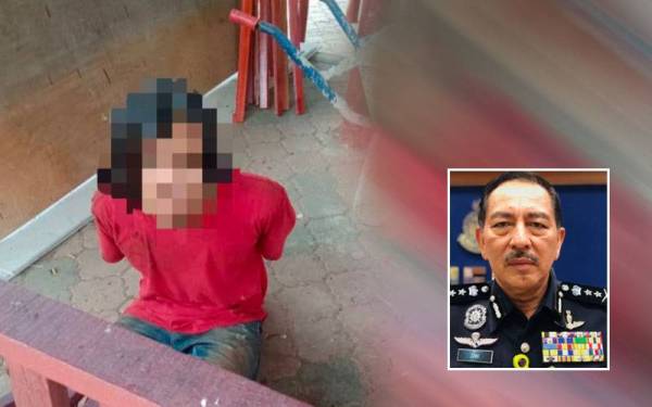 Suspek yang ditahan polis dalam serbuan oleh pasukan Kontinjen Kelantan di Machang pada Isnin. Gambar kecil: Muhamad Zaki Harun