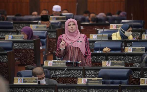 Rina bercakap pada Mesyuarat Pertama Penggal Kelima, Parlimen ke-14 di Bangunan Parlimen pada Rabu. - Foto Bernama