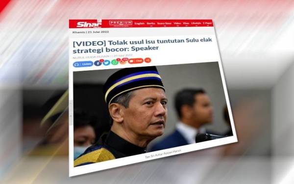 Azhar Azizan pada Rabu tampil menjelaskan keputusan beliau untuk tidak membenarkan isu tuntutan waris kesultanan Sulu dibahaskan di Dewan Rakyat.