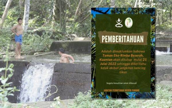 TER Beserah ditutup sementara mulai Khamis susulan kes jangkitan kencing tikus. Gambar kanan: Notis pemberitahuan berhubung penutupan sementara TER Beserah.