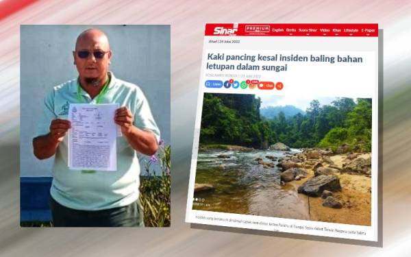 Mohd Rosli bersama laporan polis. (Pada Khamis, Sinar Harian melaporkan sekumpulan pemancing kesal dengan tindakan individu yang membaling bahan letupan di Jeram Perahu dekat Sungai Sepia di Taman Negara, Sabtu lalu.)
