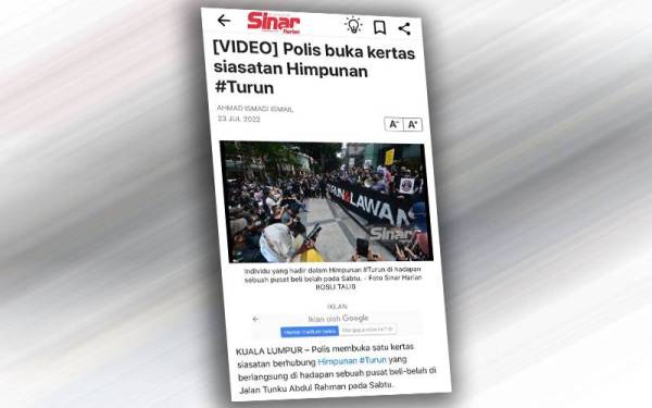 Laporan Sinar Harian.