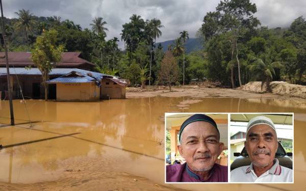 Keadaan Kampung Iboi yang dilanda banjir sekali lagi pada Khamis.( Gambar kecil dari kiri : Amat dan Abd Wahab )