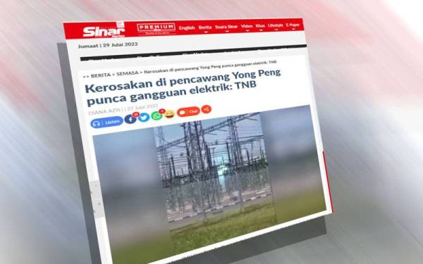 Keratan laporan Sinar Harian pada 27 Julai lalu.