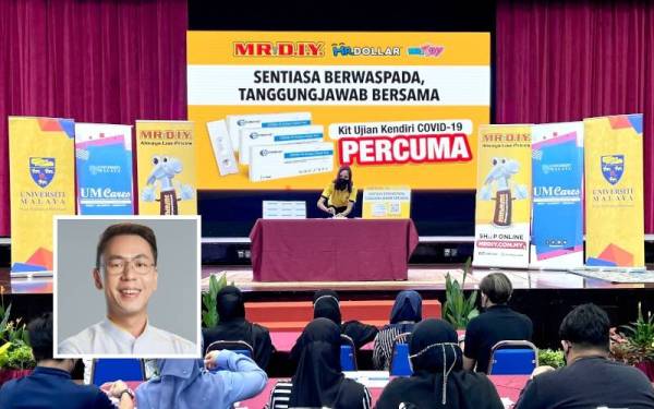 Inisiatif #DIY4Universiti Sentiasa Berwaspada, Tanggungjawab Bersama' bertujuan meningkatkan kesedaran dan mendidik pelajar mengenai kepentingan melakukan ujian Covid-19 dengan kerap untuk memastikan mereka dan komuniti universiti kekal selamat. Gambar kecil: Goh