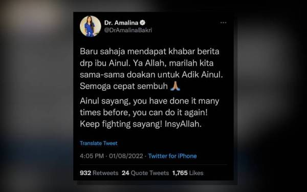 Tangkap layar Twitter Dr Amalina.