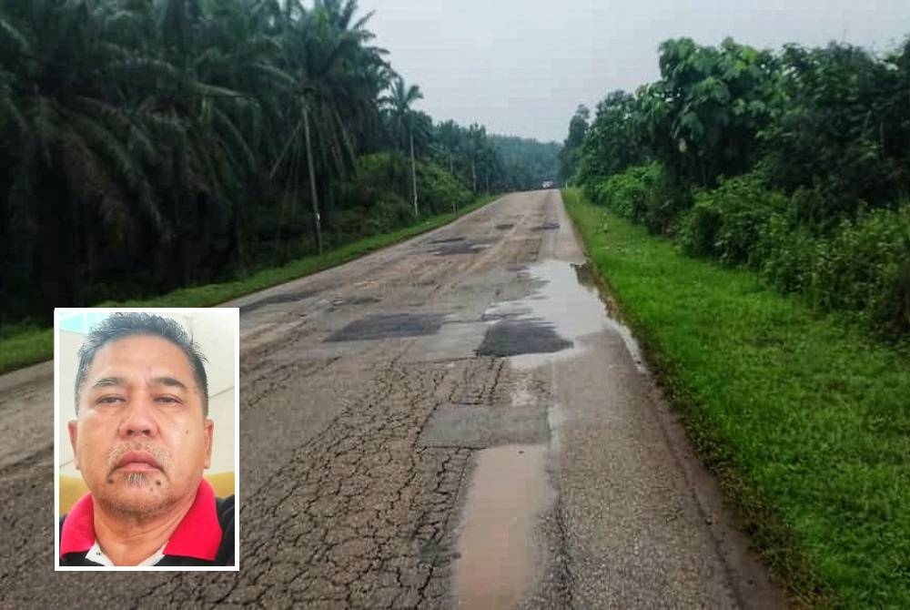 Antara laluan di jalan Jerangau - Jabor terutama melibatkan kawasan DUN Air Putih didakwa perlu diselenggara. (Gambar kecil: Hasuni)