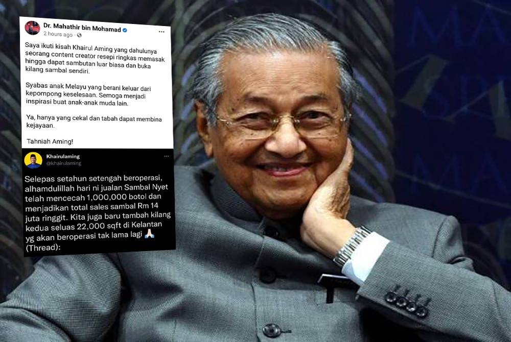 Dr Mahathir. Tangkap layar kenyataan dimuat naik di Facebook milik Dr Mahathir berhubung kejayaan Khairul Aming.