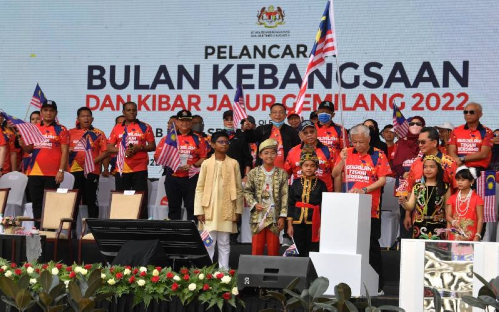 Perdana Menteri Datuk Seri Ismail Sabri Yaakob pada majlis Pelancaran Bulan Kebangsaan dan Kibar Jalur Gemilang 2022 di Dataran Putra, pada 30 Julai lalu. - Foto Bernama 