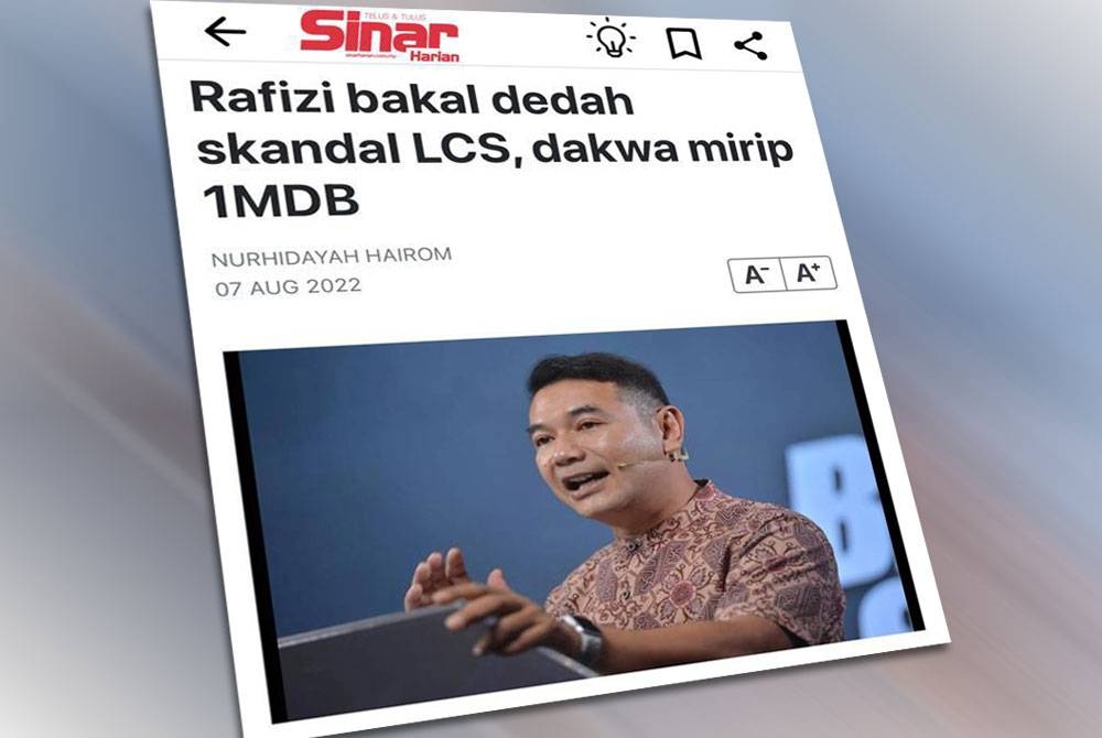 Rafizi memaklumkan bakal mendedahkan skandal penyelewengan projek pembinaan enam kapal tempur pesisir pantai (LCS) yang bernilai RM9 bilion.