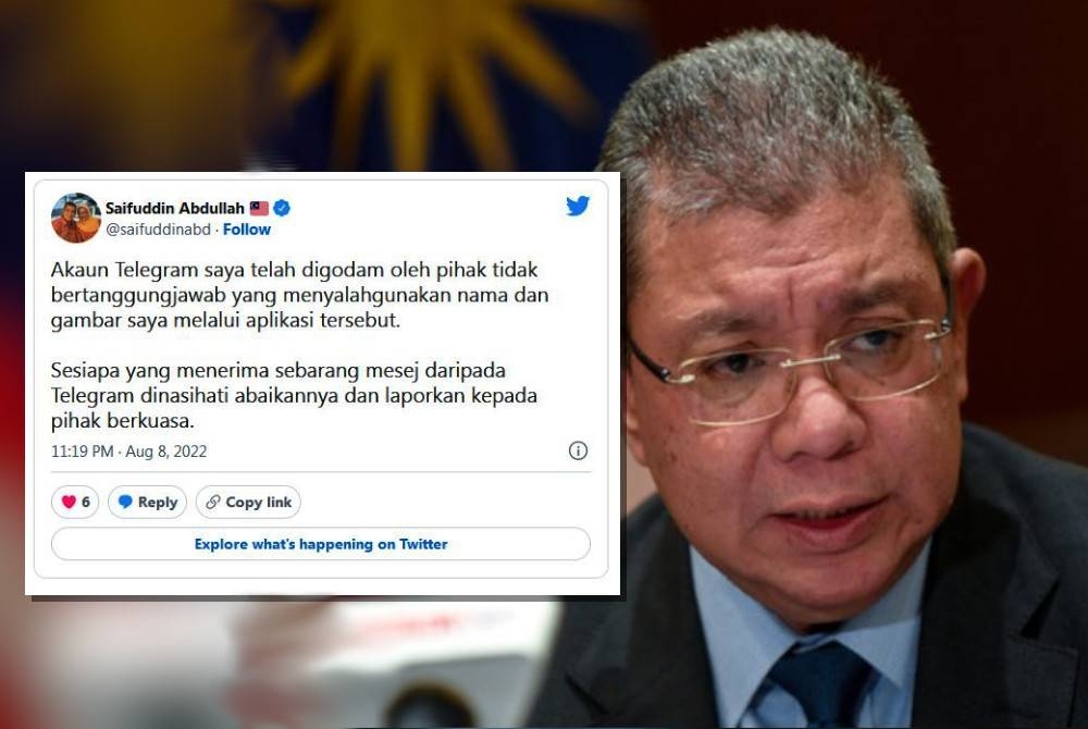 Saifuddin memaklumkan perkara itu menerusi ciapan di Twitter.