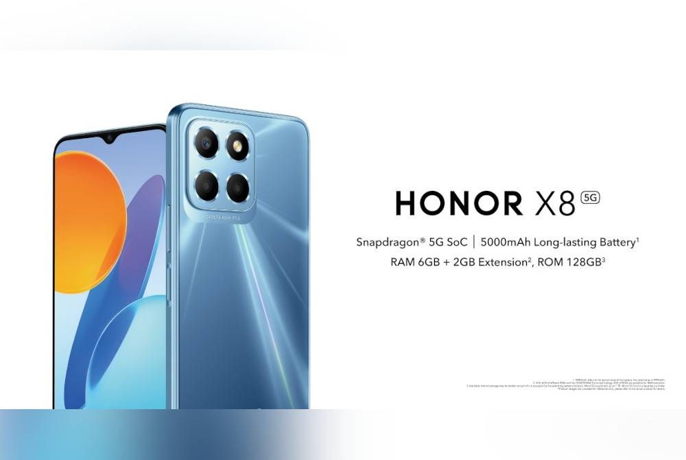 Honor X8 ditawarkan pada harga RM999 dan berkapasiti bateri besar 5,000 mAh dengan teknologi penjimatan kuasa pintar.